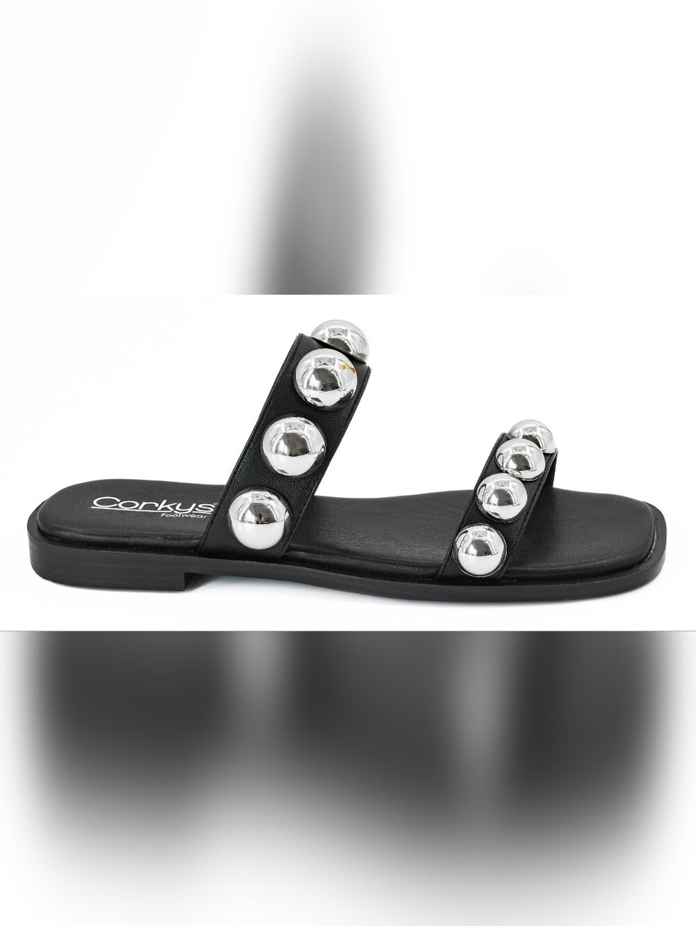 Corkys Black Slide Sandal with Silver Dome Studs